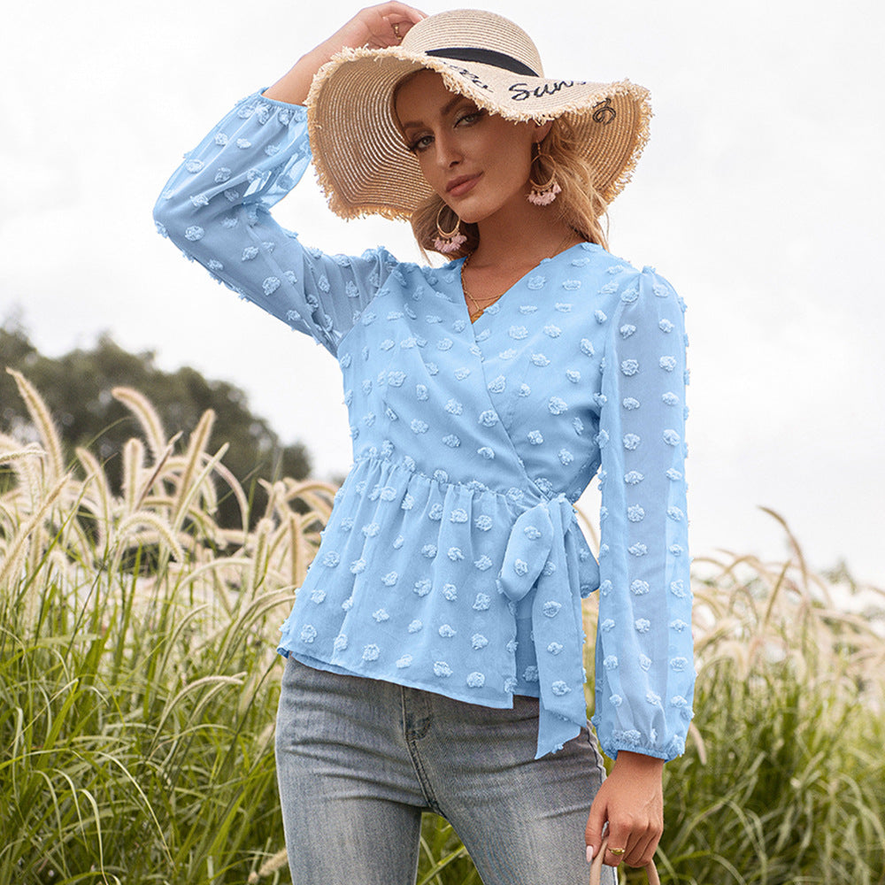 Jacquard Lace Women's V-neck Blouse Jacquard Lace Women's V-neck Blouse